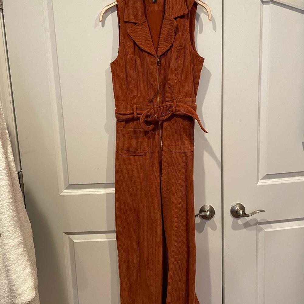 Lulu's Brown Sleeveless Jumpsuit with Belted Waist